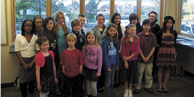 Celebrate Writing Contest student winners met at the Coupeville Library to recieve their awards. The achievers are