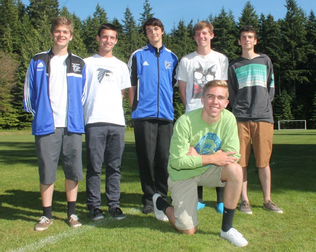 Six South Whidbey boys soccer players were voted to the all-Cascade Conference first and second teams — the top 22 players in the league. From left are Anders Bergquist