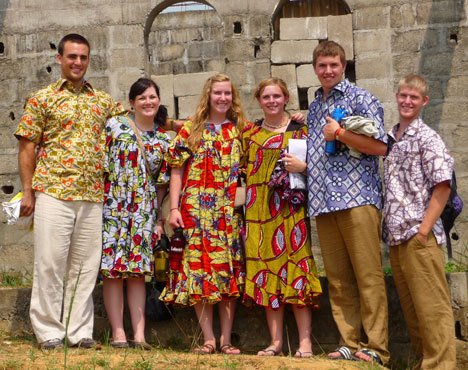 The group from Langley CMA Church poses in some authentic African clothing. From left are Michael Berry