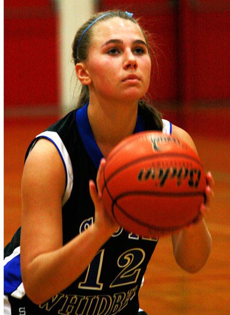 Falcon Alannah Alber pauses for a second at the free-throw line during action against King’s.