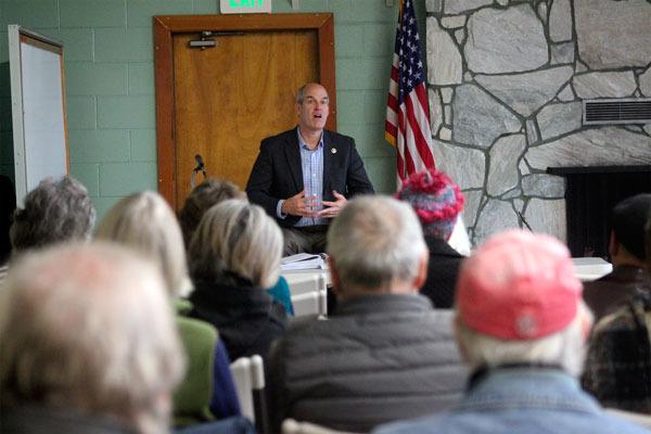 Congressman Rick Larsen fields questions about the Trans-Pacific Partnership during a town hall meeting in Clinton on Saturday.