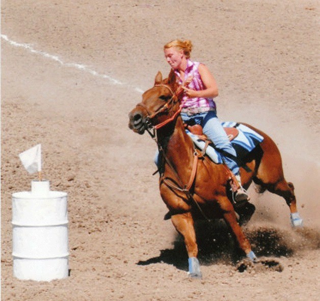 Makenzie Peterson competes in a barrel racing event. Peterson won her age division at the National Saddle Clubs Association National Show Championship.  Photo courtesy of Sonya Peterson.