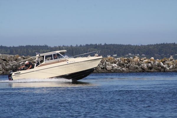 A boater launches toward Admiralty Inlet on the last day of chinook season in Marine Area 9 on Aug. 4.