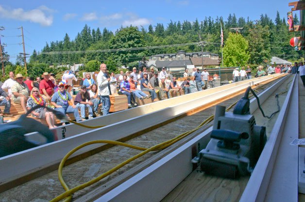 Spectators enjoyed a sunny day in Freeland while cheering on the speedy belt sanders at Frontier Building Supply’s 10th annual race.