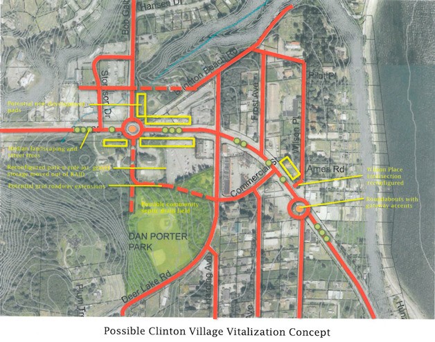 This map shows a proposed traffic plan for Clinton's commercial hub