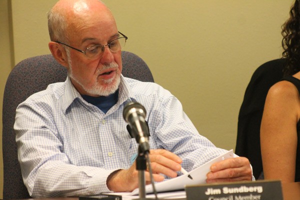 Langley City Councilman Jim Sundberg speaks during the council meeting Aug. 18.