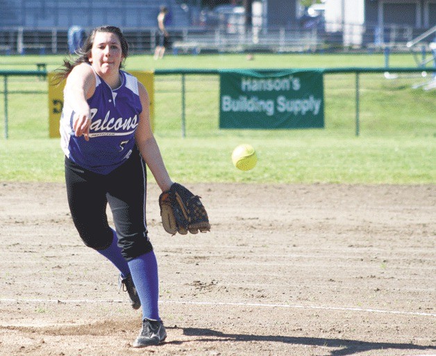 Katy Piehler throws another strike against Coupeville on May 12. Piehler threw five strikeouts and allowed six hits in a shutout win.