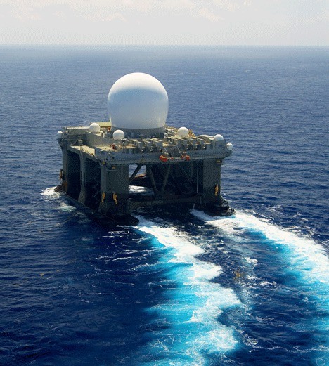The mobile Sea-Based X-Band Radar platform (SBX) is shown under way. The Navy will host a meeting in Langley to talk about the vessel’s proposed arrival at Naval Station Everett.