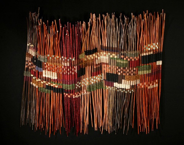 Kathleen Otley’s large willow shield wall sculpture.