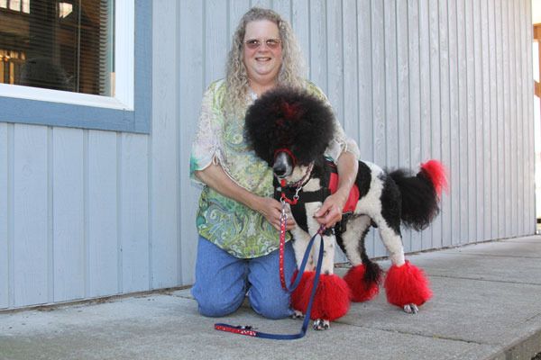 Clinton resident Laurie Cecil poses for a picture with her dog