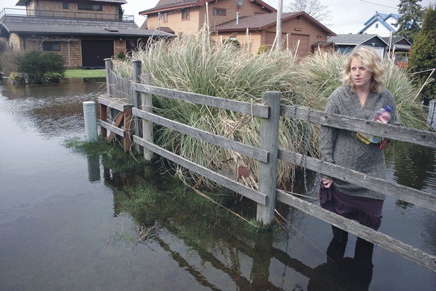 Sommer Albertsen surveys flooding damage to her family’s cabin along lower Maxwelton Road on Thursday. “It is what it is