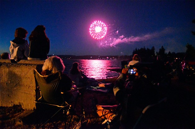 People gaze at the fireworks show during Celebrate America from the Nichols Brothers Boat Builders yard on July 3.
