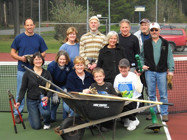 South Whidbey’s tennis court clean-up crew includes (front row) Linda Bartlett