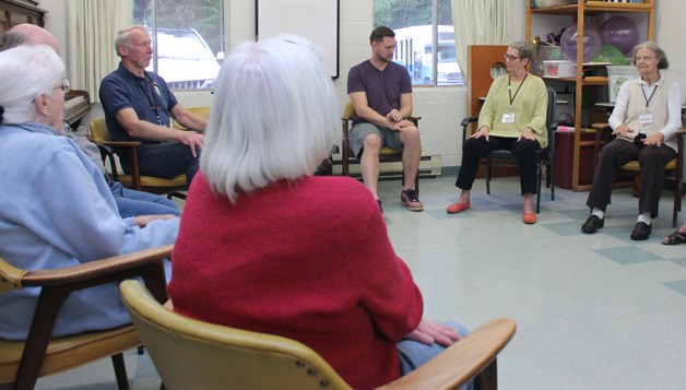 During an exercise portion of Time Together Adult Day Services at South Whidbey Center in Bayview