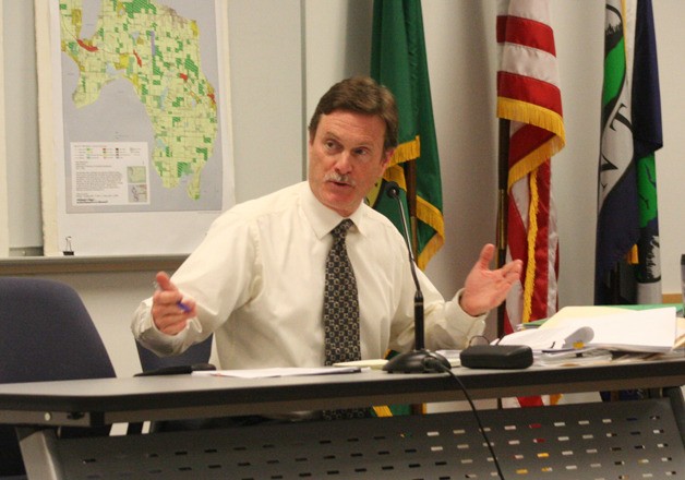 Island County Planning Director Dave Wechner speaks about “lot line” requirements in the draft regulations governing recreational marijuana businesses.