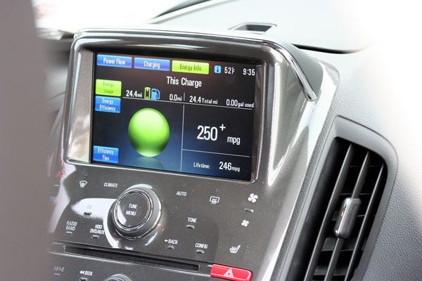 The Volt’s computer keeps track of energy usage and energy efficiency. Using a small gasoline engine when the battery is depleted