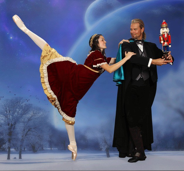 Avery Grant dances the role of Clara while Lars Larsen plays Herr Drosselmeyer in Whidbey Island Dance Theatre’s 18th annual production of “The Nutcracker.”