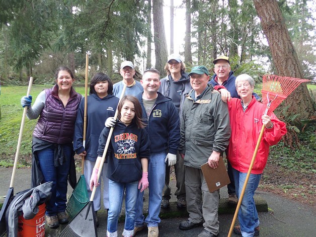 A group of 11 volunteers recently helped clean up South Whidbey State Park. Back row: Grant Heiken