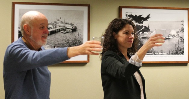 An unplanned toast to a departing city official during Monday’s council meeting ran afoul of state law.