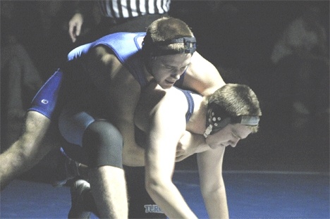 Darrin Britton prepares to reverse his man. South Whidbey won five individual matches and the team battle