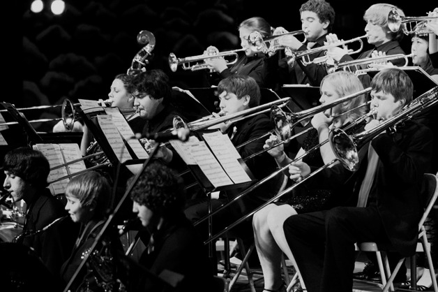The South Whidbey High School Jazz Band performs with its swinging big-band style.