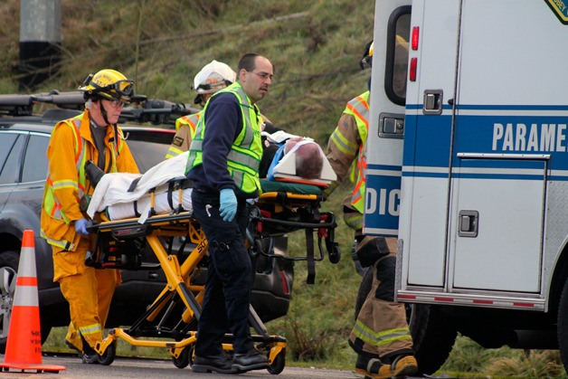 Frank McIntyre of Oak Harbor is taken by Whidbey General EMS to Whidbey General Hospital after being rear ended Monday morning on Highway 525 at the intersection of Scott Road. His injuries were considered to be minor by an emergency responder.