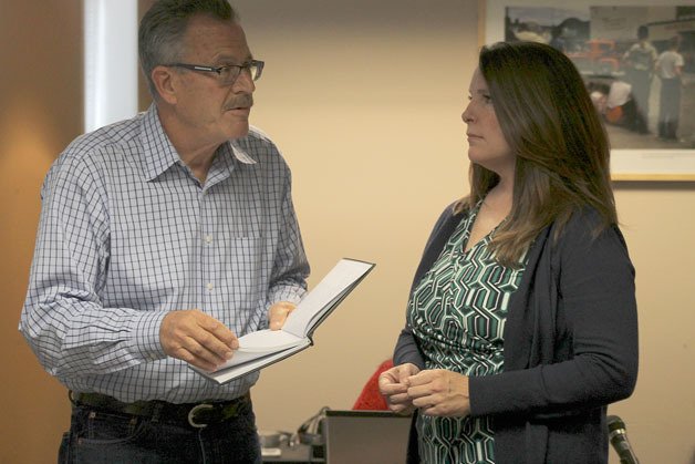 Mayor Tim Callison presents Michaleen McGarry