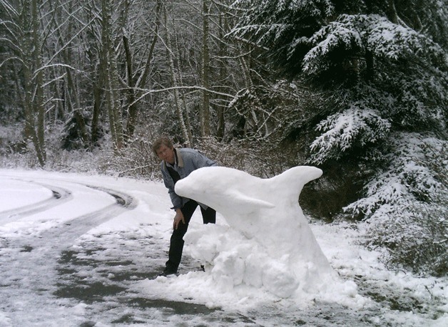 Rob Schouten builds a 'snorca' near his home in Freeland.