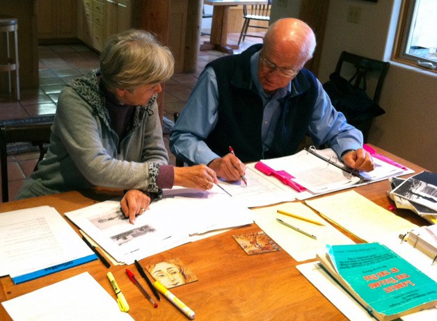 Authors Bob Waterman and Frances Wood select photos earlier this year for their book. “Langley