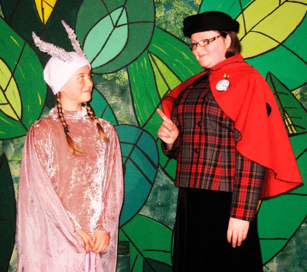 Alexandra Kurtz as Zoe with Ana Clark as Miss Margaret in Rose Woods musical play 'Wingspan' at Whidbey Children's Theater in Langley.