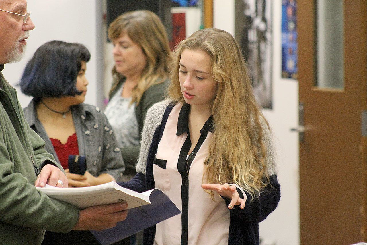 Evan Thompson / The Record                                South Whidbey High School senior Kari Hustad in the school band room as she and others prepare for “Footloose,” an upcoming musical by the drama program. Hustad was recently named a National Merit Scholarship semifinalist.