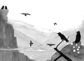 Mary Jo Oxrieder and D.M. Windwalker Taibi are always ready for browsers in their Raven Rocks Studio in Langley. A painting by Taibi entitled "Moonflowers" is one of many pieces made from various media available at the gallery.