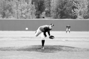 Relief pitcher Jason Shoudy throws a strike
