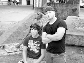 Football stars Rob Knight and James Jones take a break Wednesday at South Whidbey High School after being named offensive and defensive players of the year.