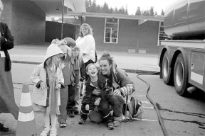 Part of volunteering as a firefighter with Fire District 3 is teaching fire safety to young students.