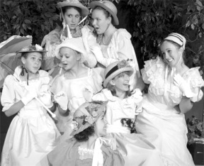 The innocent daughters of Major General Stanley are yet oblivious of pirates. From left to right back row: Julie McNeely and Natalie Groce. Middle row: Sommer Harris