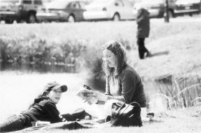 Festival goers enjoy the atmosphere of the Burning Word venue at Whidbey’s historic Greenbank Farm.