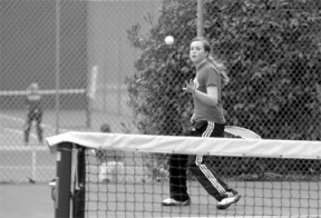 Falcon Natalie Wheeler returns a serve from Sedro-Wooley’s Aneta Bunke Wednesday.