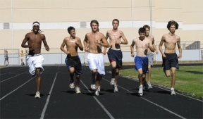 Boys run on the South Whidbey High School track.