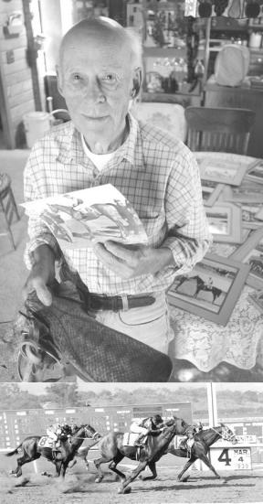Photos of his jockeying past and a racing saddle from the mid-1940s still connect Bob Varner of Clinton with his days of riding race tracks from West Coast to East Coast as he waits for the movie "Seabiscuit" to come to The Clyde Theatre this month. Varner once rode against the storied horse
