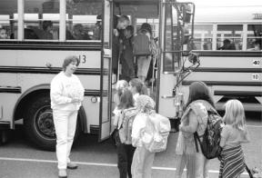 Intermediate and Primary School students board buses at the end of the day this week. District officials hope to see even more students riding next week during Bus Ridership Week Oct. 6-10.