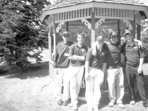 Members of the South Whidbey High School golf team take a break during the recent state tournament. From left to right