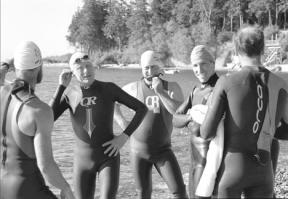 Several South Whidbey swimmers used Holmes Harbor as an opportunity last Friday to practice for this Saturday's Race the Rock triathlon. From left