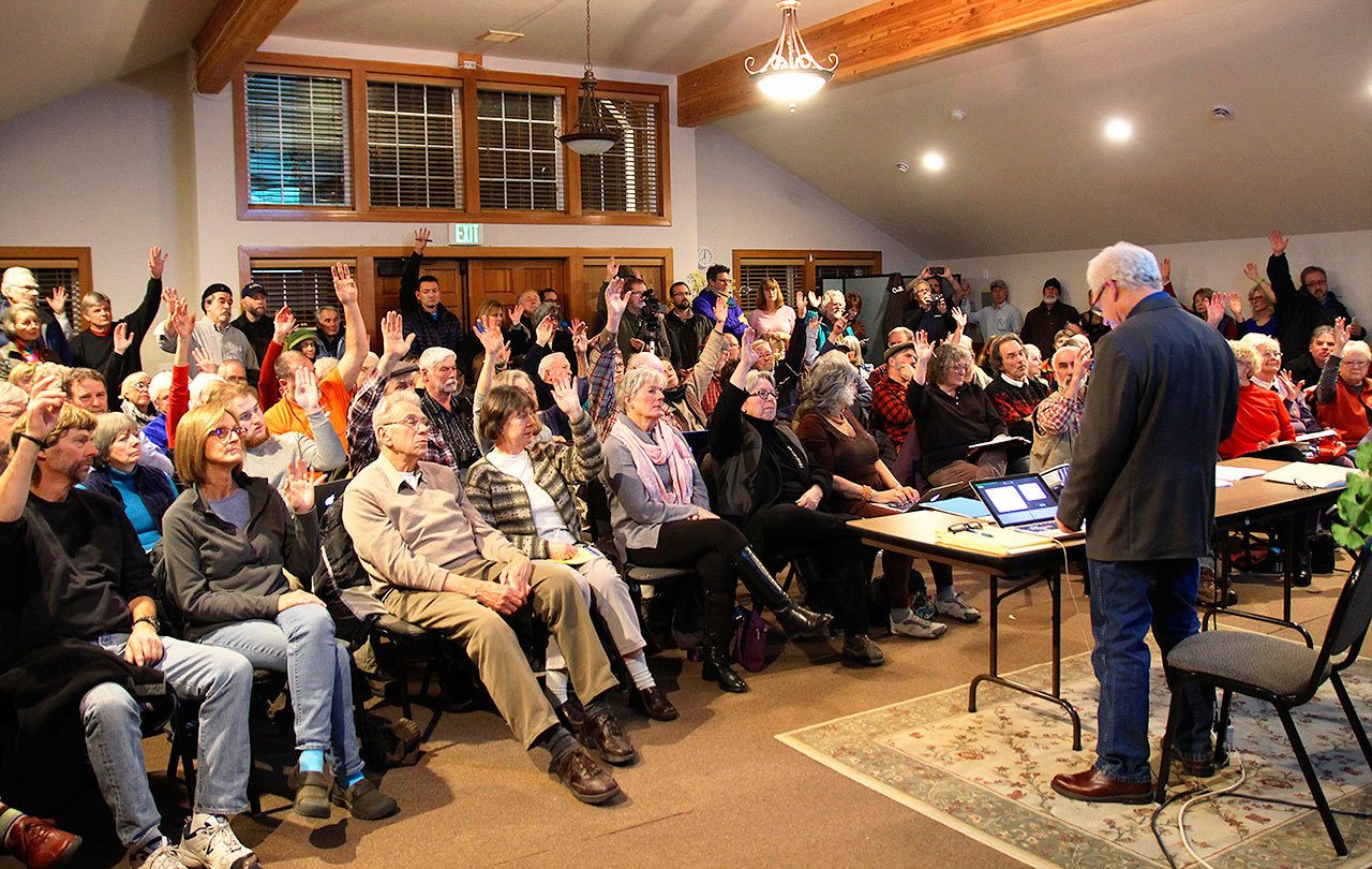 Jessie Stensland / Whidbey News Group                                Over 100 people attended a public meeting regarding chemicals at a former fire training area at Naval Air Station Whidbey on Thursday at the Pacific Rim Institute in Central Whidbey.