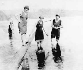 Deltha Marcuson and Janet Goodfellow and friends enjoy the water of Holmes Harbor near Baby Island in the mid-1930s. Goodfellow and her husband owned a fishing resort on the east side of Holmes Harbor near the small island.