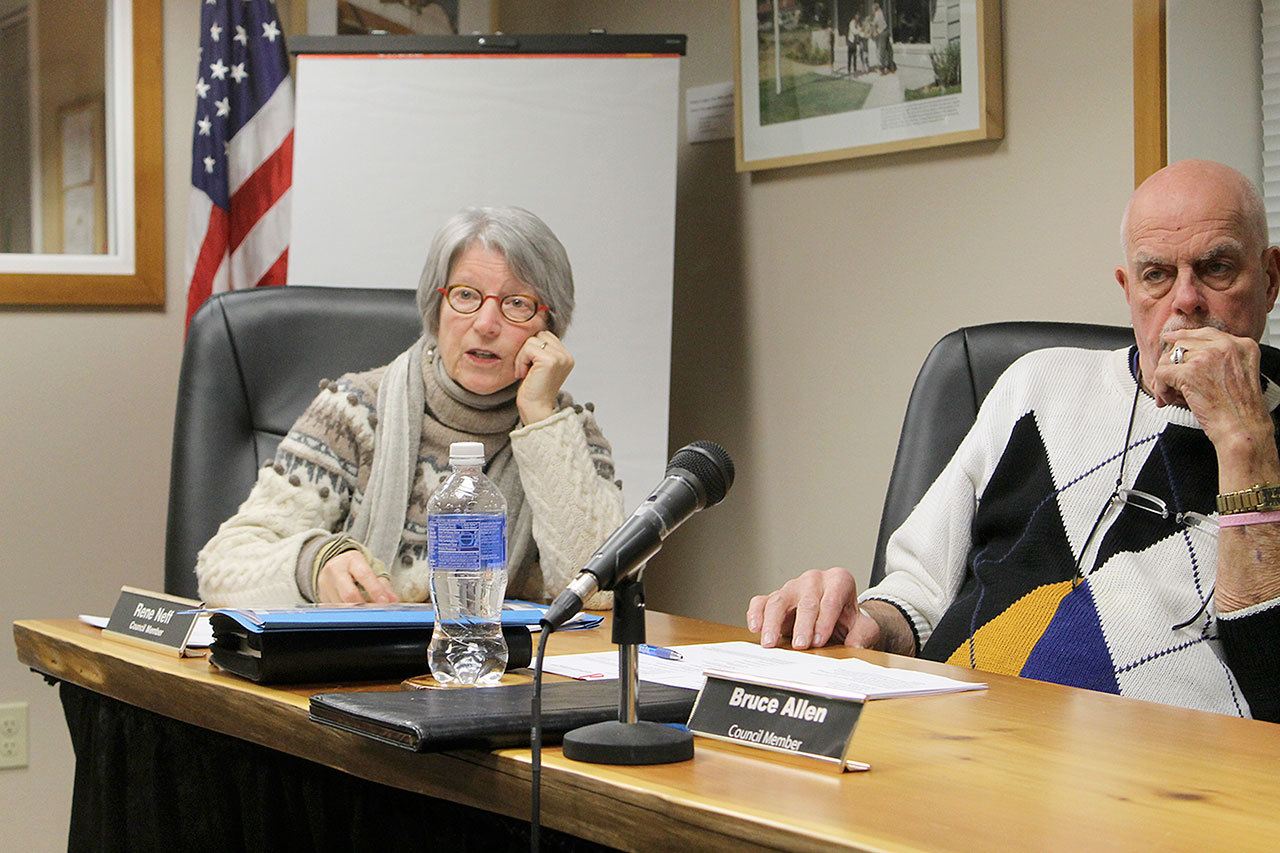 Evan Thompson / The Record                                Langley City Councilwoman Rene Neff (left) agreed with City Councilwoman Dominique Emerson’s proposal to wait nine months before making a determination on Seawall Park. To her left is City Councilman Bruce Allen.