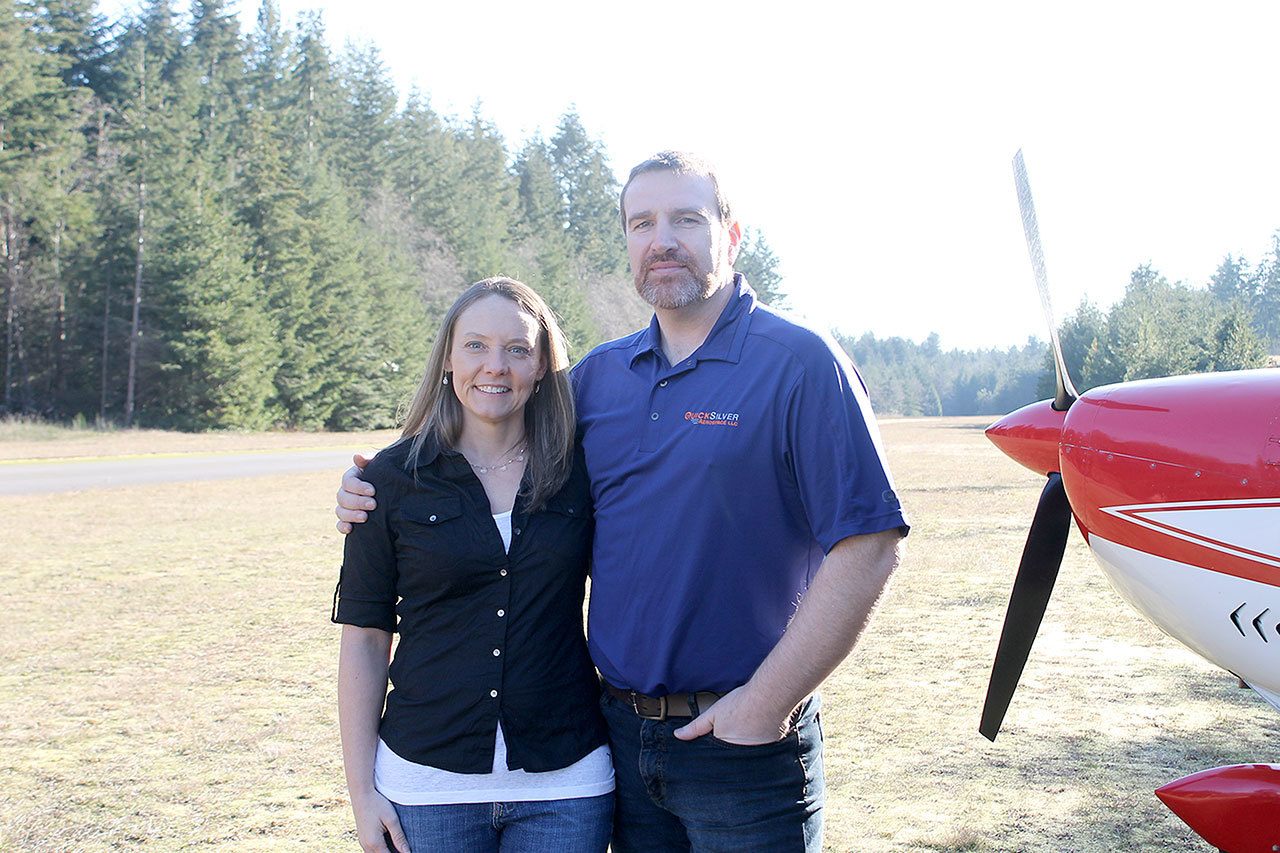 Evan Thompson / The Record                                Tara (left) and Sky (right) Rudolph are the new owners of Whidbey Airpark. The couple recently held a meeting with pilots who use the airport to gather feedback and help guide any developments in the future.