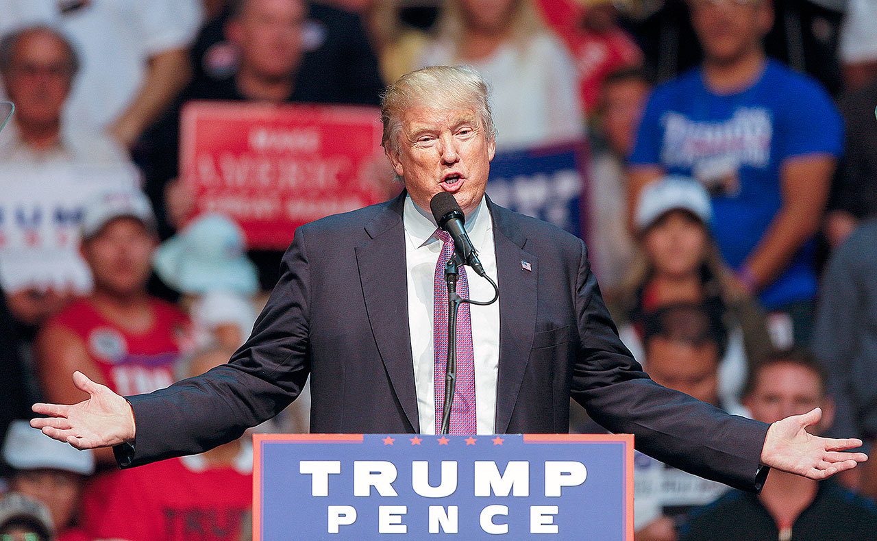 Andy Bronson / The Herald                                Donald Trump speaks to a nearly full arena of supporters during a pre-election rally at Everett&rsquo;s Xfinity Arena Aug. 30, 2016.                                Andy Bronson / The Herald &mdash; Donald Trump speaks to a nearly full arena of supporters during a pre-election rally at Xfinity Arena on Tuesday, Aug. 30, 2016.