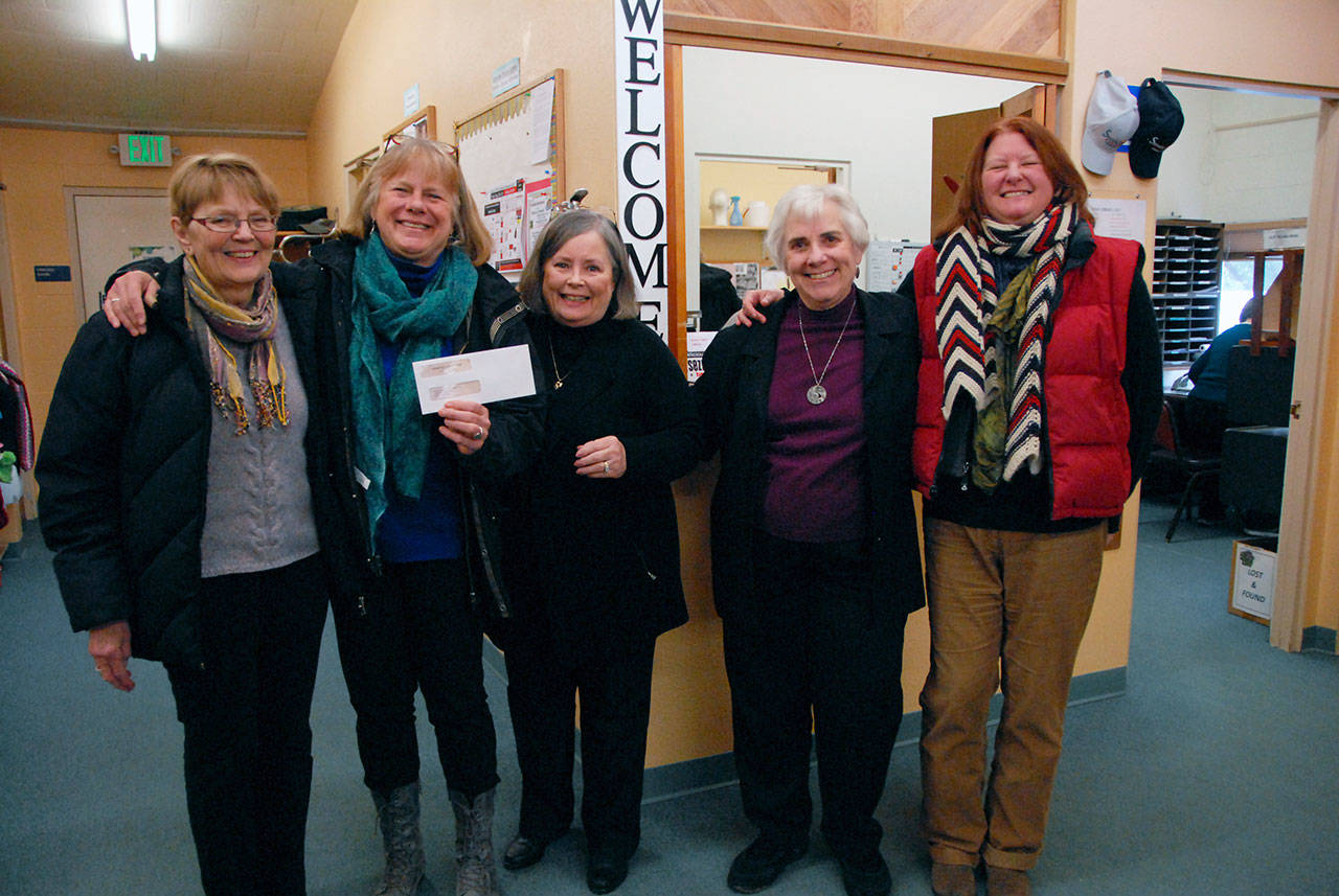 Representatives from Senior Services of Island County and Goosefoot pose for a photo with a $35,000 check. The money will pay for a new freezer for Senior Services’ Meals on Wheels program. Pictured, from left to right, are: Nadine Zackirsson, Goosefoot Board vice president; Sandra Whiting, Goosefoot executive director; Wendy Gilbert, Senior Services board president; Cheryn Weiser, Senior Services executive director; and Marian Myszkowski, Senior Services program director.