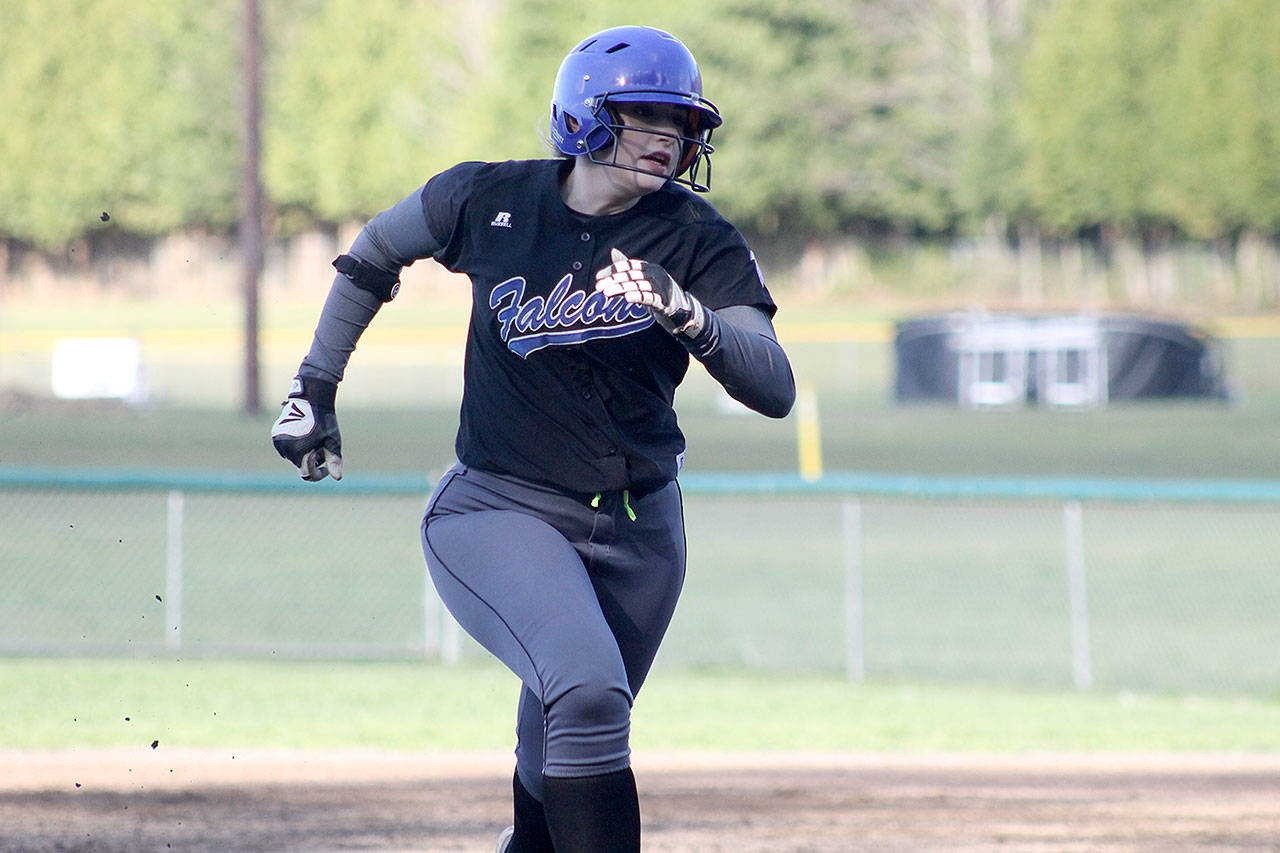 Evan Thompson / The Record — South Whidbey senior Kacie Hanson rounds the bases during an 11-3 route over Sultan on Thursday, March 30.